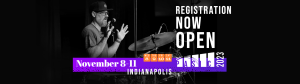 Registration now open graphic for Percussive Arts Society International Convention or PASIC with photo of past PASIC concert and dates November 8-11, 2023